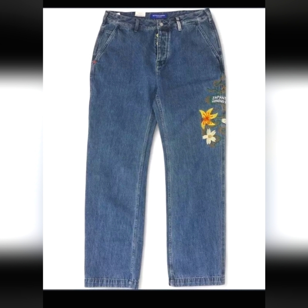 Scotch & Soda The Verve Straight Leg Relaxed Utility Fit embroidered Jeans 32 32